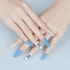 30 pieces of wearable nail art patches, medium and long trapezoidal false nail patches, scallion powder large sequins, neutral packaging, ready-made nails Specification image